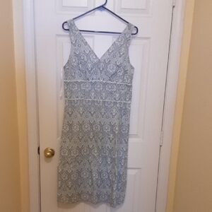 LOFT Light Blue Patterned Midi Dress